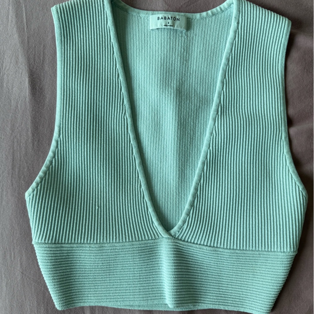 Aritzia Light Blue Ribbed V-Neck Sweater Vest